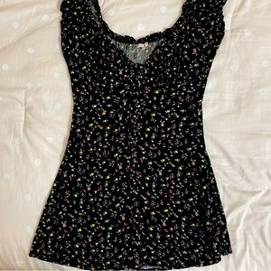 black floral pacsun puff sleeve mini dress